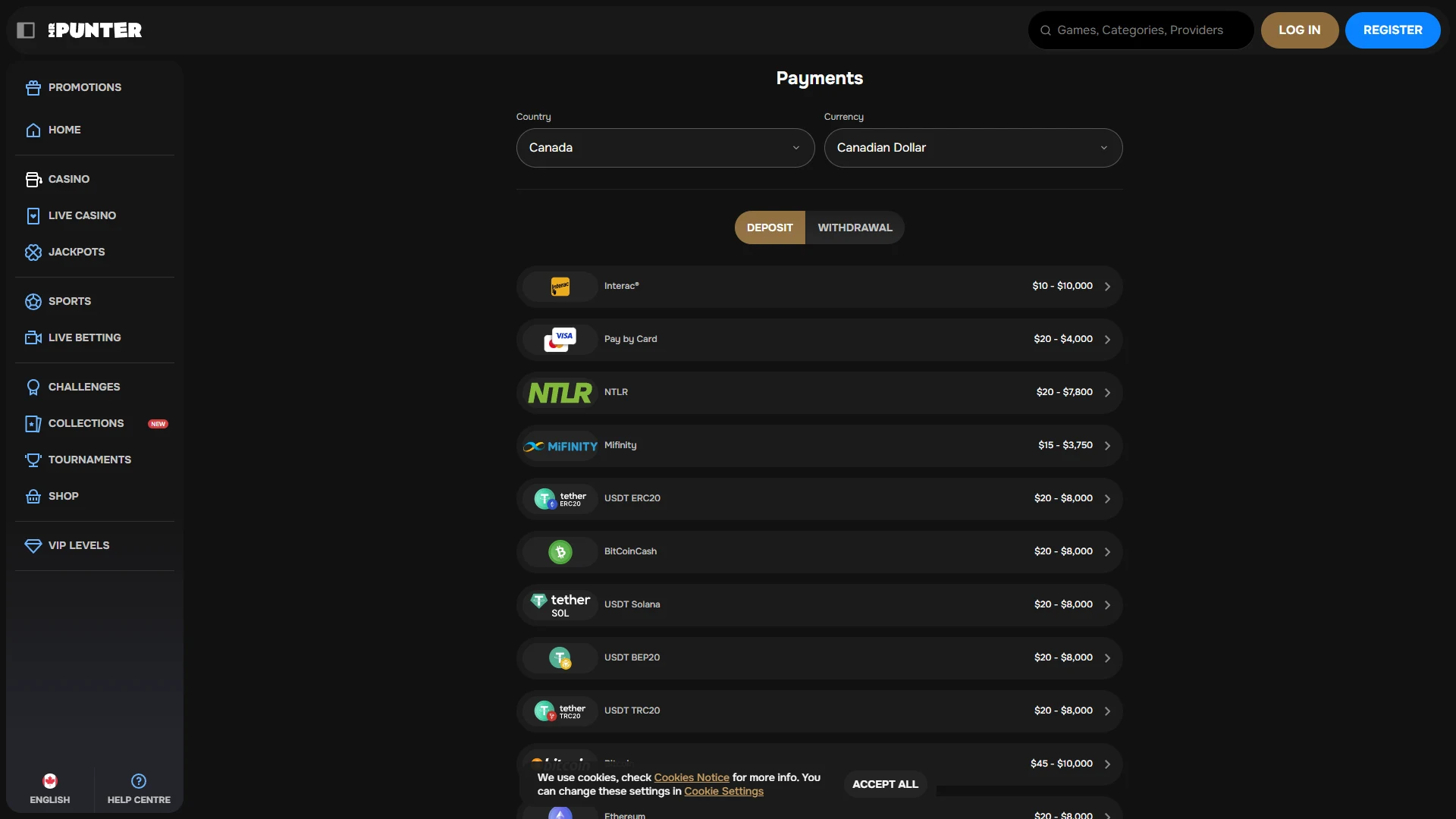 Mr Punter payment methods